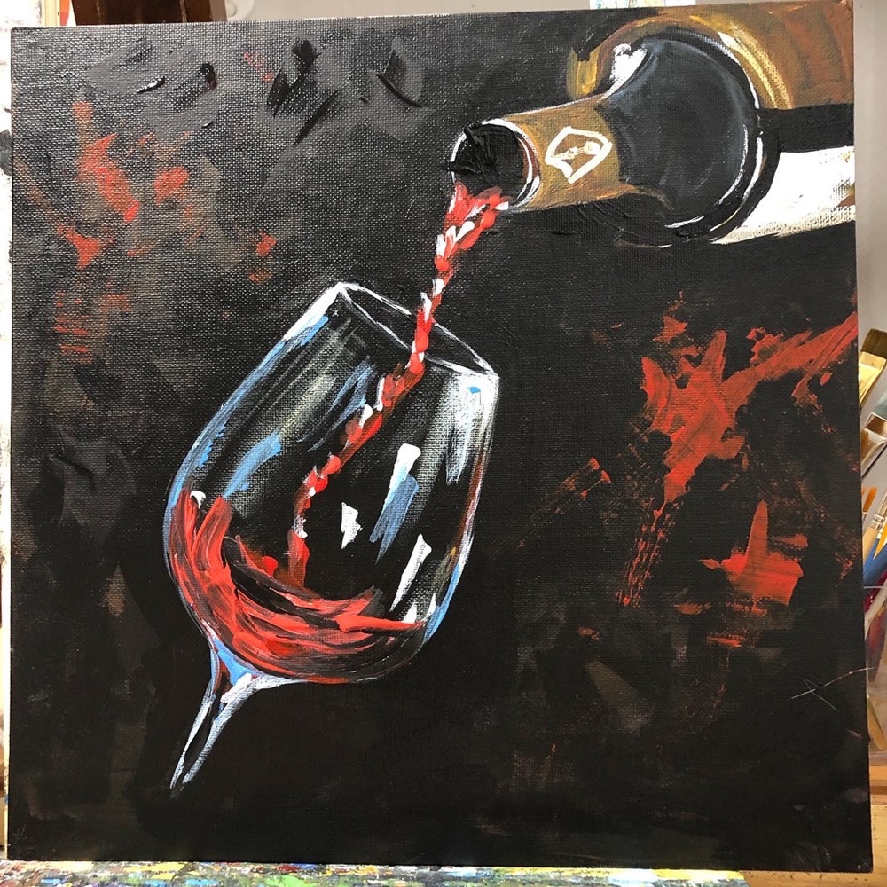 NEW Glass of wine Acrylic Painting by me Size 12x12 inches